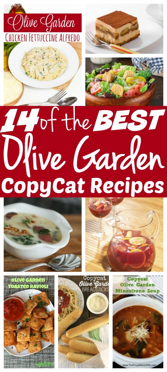 These Olive Garden Copycat Recipes are tried and true. Here are 14 of the best in a roundup that includes their salad dressing, minestrone soup, breadsticks, and Alfredo recipes.