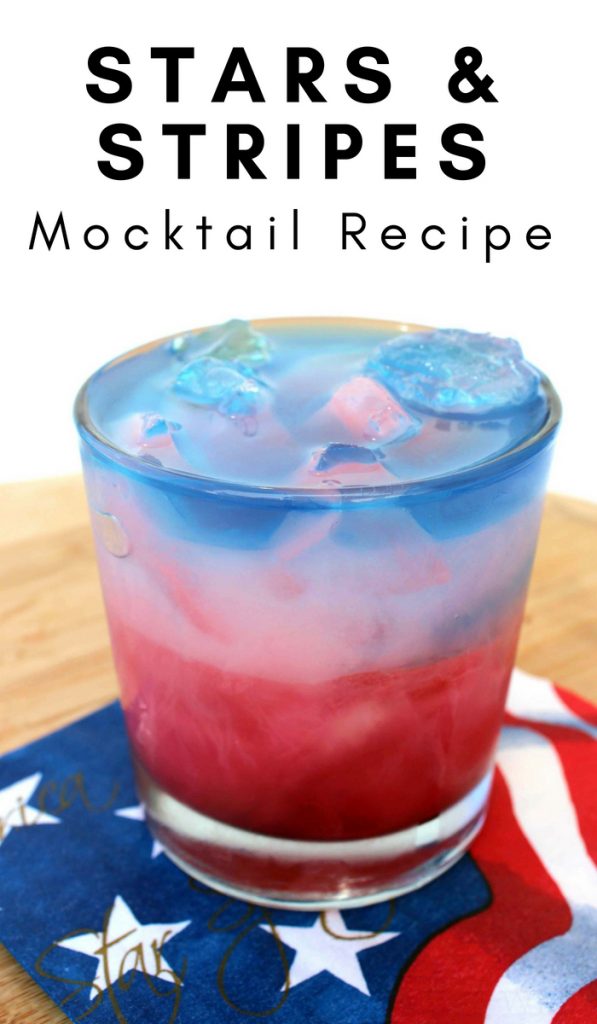 Put together this Stars and Stripes Mocktail Recipe with juice, perfect for kid and adults, the stripe pattern is perfect for impressing your friends! #mocktail #drinkrecipe #patriotic #thefrugalnavywife | Patriotic Recipe | Red White Blue Recipes | Mocktail Recipes | 