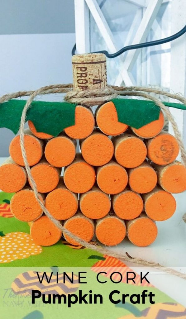 Looking for fun wine cork crafts? This easy wine cork pumpkin craft is one of the perfect wine cork projects for fall, Halloween, and Thanksgiving! #winecorkcrafts #frugalnavywife #pumpkincraft #diy #fall | Wine Cork Crafts | Pumpkin Craft | DIY Project | Fall Home Decor | Halloween Home Decor | Thanksgiving Home Decor |