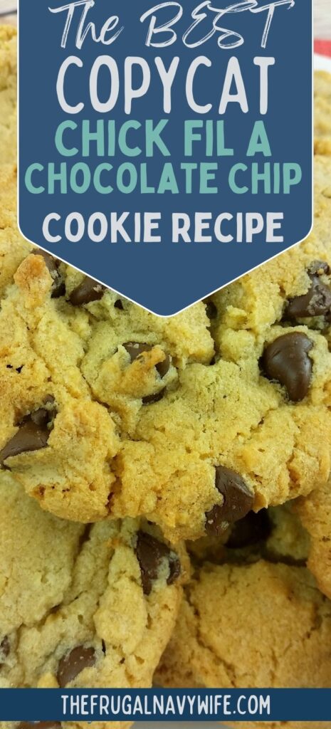 Here's the recipe for that delicious copycat chocolate chip cookie from your favorite place…Chick Fil A! Easy to follow directions + Video! #frugalnavywife #copycatrecipe #chickfila #chocolatechipcookies #cookies #desserts | Chick Fil A Recipes | Copycat Recipes | Chocolate Chip Cookies | Cookie Recipes | Dessert Recipes