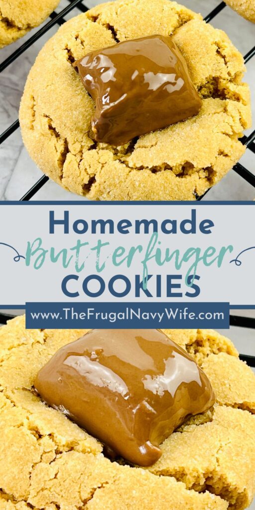 These delicious, melt-in-your-mouth treats combine the creamy texture of butterfingers with the traditional taste of freshly baked cookies. #cookies #butterfinger #dessert #frugalnavywife #baking #easyrecipes #dessertrecipes | Butterfinger Cookies | Dessert Recipe | Baking | Easy Cookie Recipe | Candy | Homemade |