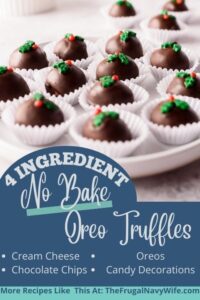 For any Oreo addict, these are a must try! This super easy, no bake Oreo truffle recipe can be made any time of year and for any holiday. #holiday #dessert #oreotruffle #frugalnavywife #easyrecipes #chocolate | Holiday Oreo Dessert | Easy Dessert Recipes | Oreo Truffle | Chocolate Dessert |