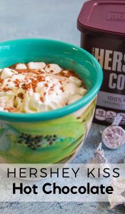 We have many different recipes but this Hershey Kiss Hot Chocolate Recipe is one of my favorite. It's rich and creamy and you just can't beat it! #hersheykiss #hotchocolate #frugalnavywife #drinkrecipe #easyrecipe | Easy Drink Recipe | Drink Recipe | Winter Recipe | Hot Chocolate Recipe | Hershey Kiss Recipe Ideas