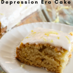A lemony, dairy-free dessert recipe that will leave you wanting more! Lemon Depression Cake is moist and the process to make is very unique. #frugalnavywife #dessert #scratchrecipe #lemonrecipe #cakerecipe | Cake Recipes | Lemon Recipes | Desserts | Easy Dessert Recipes | From Scratch Baking Recipes | Dessert Recipe |