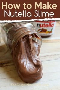 This edible Nutella Slime only takes 2 ingredients and my kids swear it tastes like a Nutella Marshmellow. No joke. Make it yourself today. #nutella #slime #edibleslime #slimerecipe #frugalnavywife #easyactivityforkids | Slime Recipes | Edible Slime | Nutella Recipes | Kids Activities | Easy Crafts For Kids