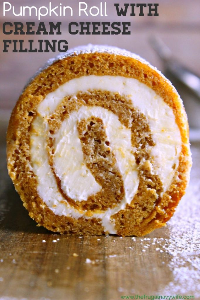 My pumpkin roll recipe is filled with cream cheese giving it an even richer taste! This is one of my favoriteÂ pumpkin recipes! #pumpkinrecipe #fallrecipe #pumpkinroll #autumn #frugalnavywife #dessert #dessertrecipe | Pumpkin Recipes | Fall Recipes | Dessert Recipes | Autumn Recipes | Pumpkin Roll Recipes | Easy Recipes for Fall