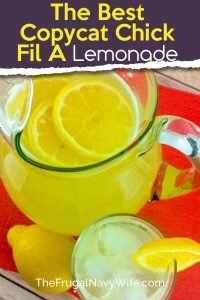 This copycat Chick Fil A Lemonade is just the newest recipe on our list. See how we make this refreshing drink in just mere minutes. #copycaterecipe #chickfilarecipe #lemonade #drinks #frugalnavywife #chickfila | Chick Fil A Recipes | Copycat Recipes | Lemonade Recipes | Drink Recipes | Easy Beverage Recipes