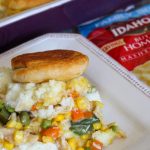 When it comes to making dinner, I have to get a little creative. This easy Chicken Pot Pie Casserole is a go-to meal for a big family. Made with Idahoan® Mashed Potatoes! #frugalnavywife #IdahoanMashed #ad #casseroles #dinnerrecipe | Chicken Pot Pie Recipe | Casserole Recipe | Easy Weeknight Meals | Dinner Recipe
