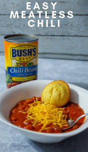 Bushs Beans just made life easier with their BUSH’S® Chili Beans! I share my Easy Meatless Chili you can make in under half an hour! #BUSHSChiliBeans #Ad #frugalnavywife #chillirecipe #chilli #dinner | Dinner Recipe | Chilli Recipe | Meatless Recipe | Meatless Chilli Recipe | Easy Dinner Ideas