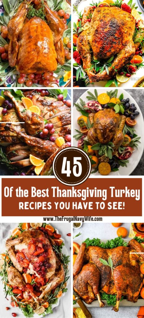 These tried and true best Thanksgiving turkey recipes will ensure a moist, flavorful, and perfectly cooked turkey for your holiday feast. #thanksgiving #turkeyrecipes #thanksgivingdinner #frugalnavywife | Thanksgiving Recipes | Turkey Recipes | Thanksgiving Dinner Ideas | Thanksgiving | Dinner Recipes