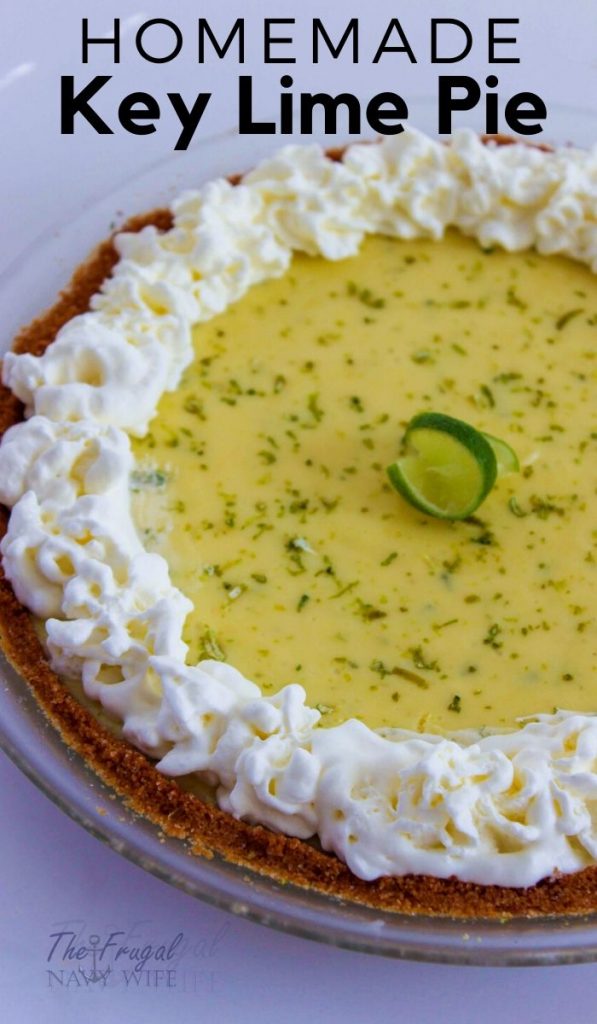 This homemade key lime pie recipe is super easy to make and from scratch. It's a great recipe to impress anyone at any get-together. #frugalnavywife #keylimepie # dessert #dessertrecipe #homemade #baking | From Scratch Baking | Key Lime Pie Recipes | Homemade Recipes | Baking Recipes | Dessert Recipes | Pie Recipes