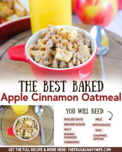 Apple Cinnamon Baked Oatmeal is a delicious and nutritious breakfast dish with juicy apples, warm cinnamon, and hearty oats. #frugalnavywife #oatmealrecipe #applerecipe #fallrecipes #breakfastrecipe #easyrecipe | Fall Recipes | Apple Recipes | Oatmeal Recipe | Breakfast Recipe Ideas | Easy Recipes