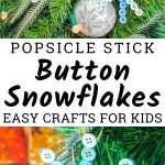 We have a massive amount of buttons so we used them to make this easy DIY Button Snowflake. These popsicle stick snowflake crafts are so much fun! #frugalnavywife #wintercraft #popsiclestickcraft #snowflakecraft #easykidscraft | Popsicle Stick Crafts | Button Snowflakes | Popsicle Stick Snowflakes | Easy Kids Crafts | Easy Winter Crafts |