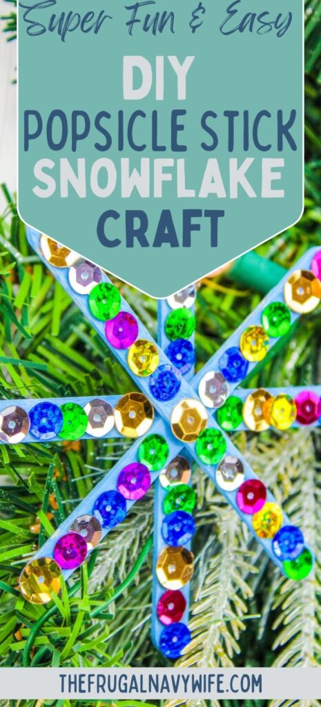 Simple step-by-step directions for this Popsicle Stick Snowflake Craft, a great way to get the kids interacting during the holiday break!  #frugalnavywife #popsiclestickcrafts #snowflakes #easycraftsforkids #diy #wintercrafts | Easy Crafts for kids | Snowflake Crafts | DIY Crafts | Winter Crafts for kids | Popsicle Stick Craft Ideas