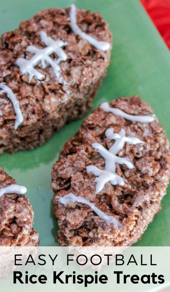 If you are planning a football party or tailgate party these Football Rice Krispie Treats need to be on the menu! Easy to make and everyone loves them! #tailgaiting #football #dessertrecipe #foodart #ricekrispietreats #frugalnavywife