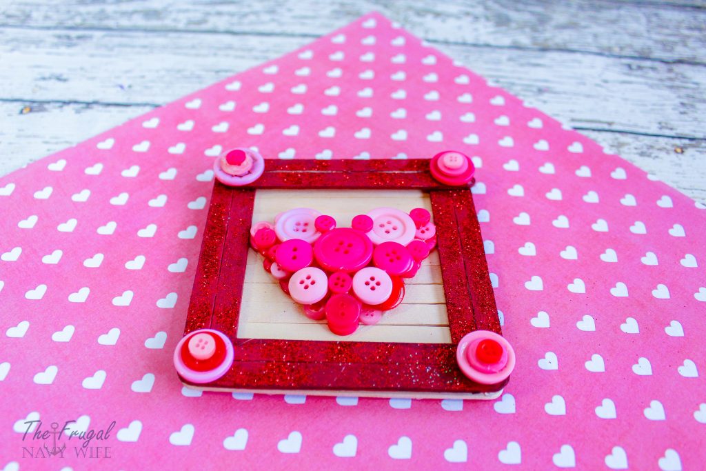 Valentine's Day Button Heart Popsicle Stick Frame Craft