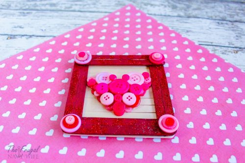 Valentine's Day Button Heart Popsicle Stick Frame Craft