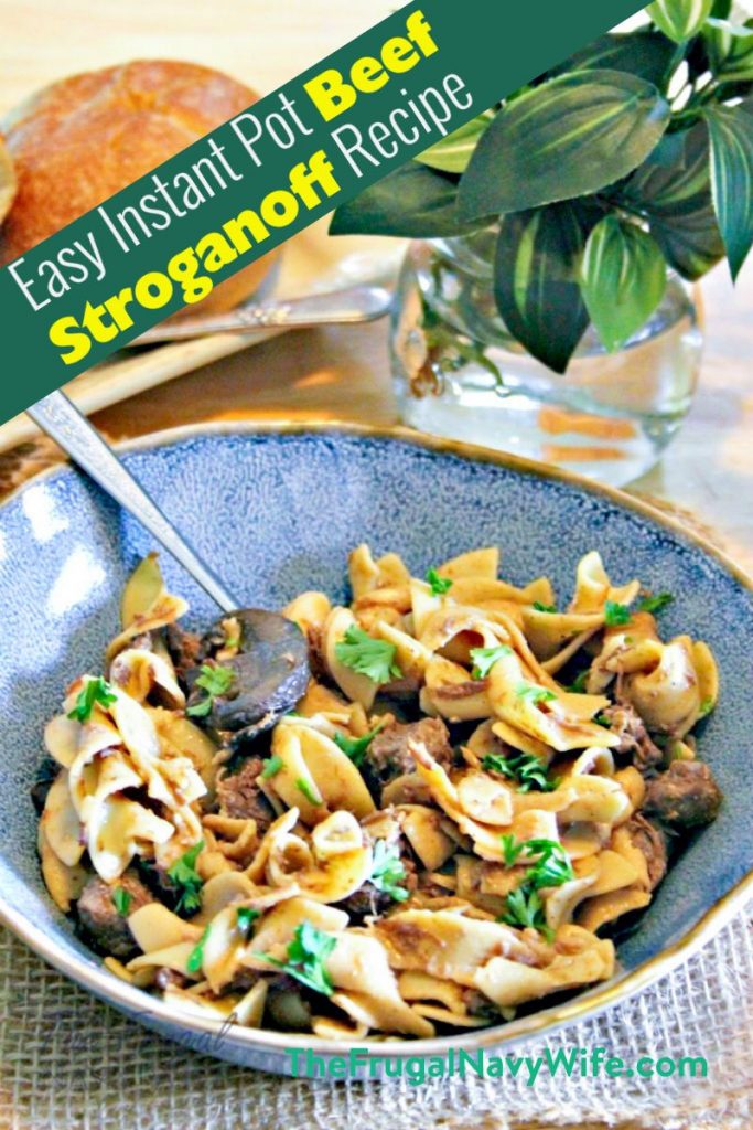 Easy weeknight meal for the whole family. This Instant Pot Beef Stroganoff Recipe is a sure hit. Add this one to your menu plan today! #frugalnavywife #instantpot #dinner #easyweeknightmeal #beefstroganoff | easy Weeknight Meals | Dinner Recipes | Instant Pot Recipes | Beef Recipes | Beef Stroganoff Recipes