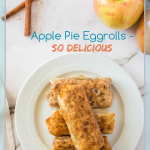 The traditional flavor of apple pie filling wrapped up in a crunchy shell. These apple pie egg rolls are an ideal fall afternoon treat. #applepierecipes #eggrolls #frugalnavywife #fallrecipes #thanksgiving #holidaydesserts #christmas | Thanksgiving Dessert | Fall Desserts | Apple Recipes | Apple Pie Recipes | Holiday Desserts | Christmas Desserts | Dessert Eggrolls | Easy Dessert Recipes | Single Serve Dessert Ideas