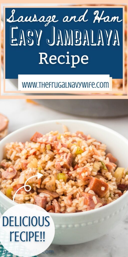 Bring Mardi Gras right into your kitchen with this Sausage and Ham Easy Jambalaya Recipe your family will love! #thefrugalnavywife #jambalaya #mardigras #sausageandhamjambalaya #dinnerrecipe | Dinner Recipe | Jambalaya Recipe | Ham Jambalaya Recipe | Sausage Jambalaya Recipe | Easy Jambalaya Recipes | Recipes for Mardi Gras | Easy Dinner Ideas | Easy Weeknight Meals