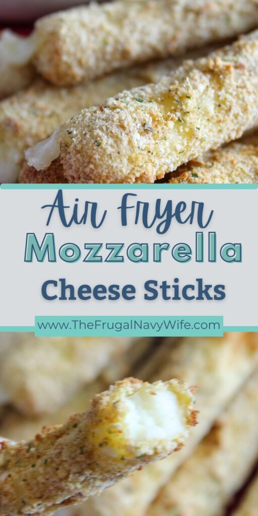 Is there anything better than Air Fryer Cheese Sticks with a size of marinara sauce? I think not! Your kids will be dipping these Air Fryer Mozzarella Sticks all day long! #easyappetizers #easyfood #frugalnavywife | Air Fryer Foods | Air Fryer Recipes | Food Porn | Healthy Food | Foodie | Food | Cheese Sticks Recipe | Mozzarella Cheese Sticks | Snacks for Kids