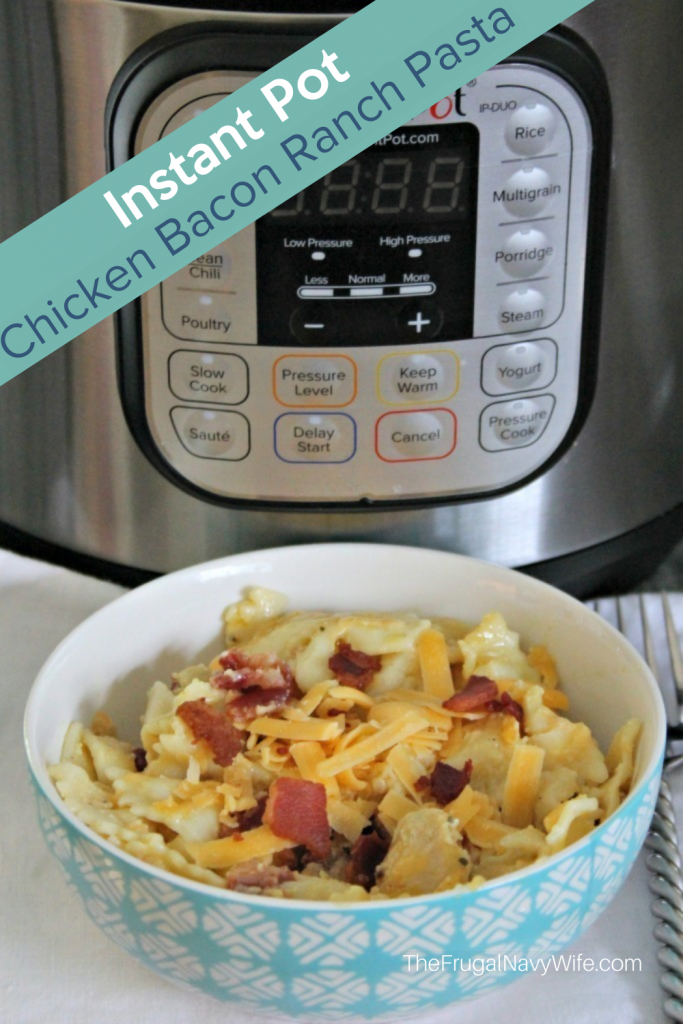 Your family is going to really enjoy this Instant Pot Chicken Bacon Ranch Pasta Recipe. The flavor is immaculate on so many levels! #thefrugalnavywife #DIYrecipes #yummy #instant pot #dinner #chickenbaconranch | Family Meal | Budget Meal | Family Instant Pot Meal | Chicken | Bacon | Dinner Recipes | Dinner Ideas | Yummy Recipes | Instant Pot Dinners | Instant Pot Pastas