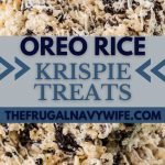 These chewy, gooey, and chocolatey Oreo Rice Krispie Treats put a fun spin on your favorite cereal dessert bar. #frugalnavywife #ricekrispie #dessert #oreodessert | Rice Krispies | Oreos Dessert | Easy Dessert Ideas | Cookies And Cream