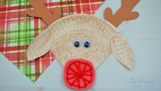 Reindeer Paper Plate Lacing Activity for Kids - The Frugal Navy Wife