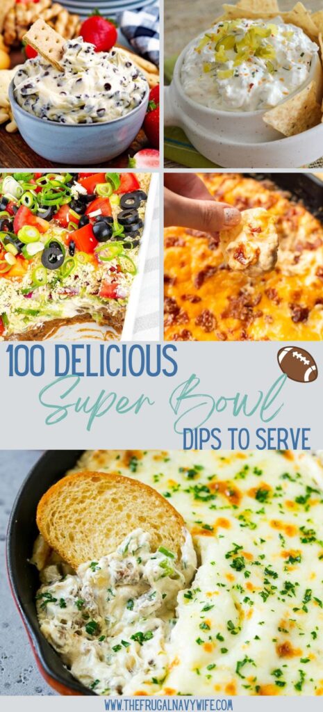 What is football season without some delicious appetizer recipes? We put together a great list of super bowl dips to help you! #football #superbowl #dips #appetizers #frugalnavywife #roundup | Tailgating | Superbowl Dips | Football Season | Appetizers | Roundup Recipes | Frugal Navy Wife | Side Dishes |