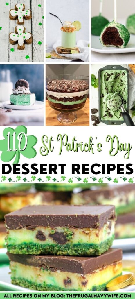 You can't go wrong with these St. Patrick's Day Dessert Recipes, so many delicious choices you'll want to make them all! #stpatricksday #dessert #recipes #frugalnavywife | Dessert Recipes | St Patricks Day | Delicious | Treats | Baking |