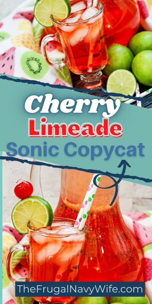 Sonic's cherry limeade is the perfect combination of sweet and tart. But why spend money when you can make your own copycat version at home? #copycat #drink #easyrecipes #frugalnavywife #sonic #cherrylimeade | Copycat Cherry Limeade | Sonic Copycat Recipe | Drink | Easy Recipes |