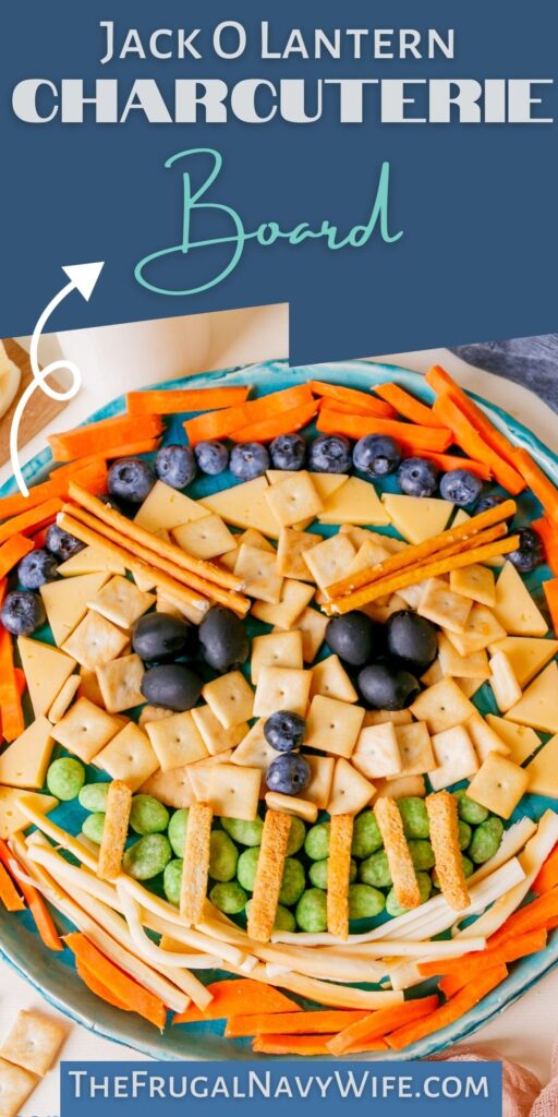 This Jack O Lantern Charcuterie Board is kid-friendly, fun, spooky, and a delicious appetizer for your next Halloween party. #jackolantern #frugalnavywife #halloween #charcuterieboard #appetizer | Jack O Lantern Charcuterie Board | Appetizer | Halloween | Kid Friendly | Party |
