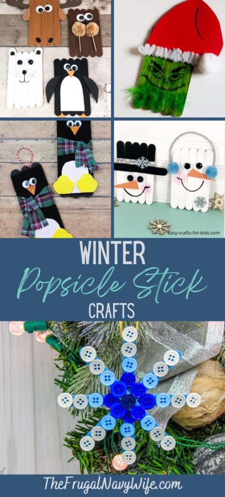 Looking for fun and festive crafts for the kiddos this winter? These cute and easy winter popsicle stick crafts are perfect for little hands. #wintercrafts #popsiclesticks #crafting #holiday #frugalnavywife #kids #christmascrafts | Winter Popsicle Stick Crafts | Kids | Holiday Crafting | Winter Crafts | DIY |