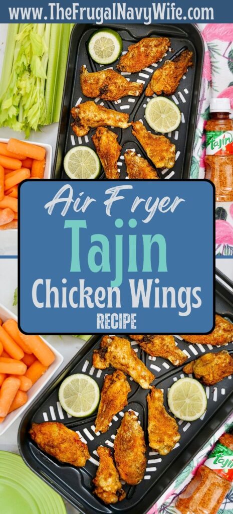 Spice up your evening with air fryer Tajin chicken wings! These juicy wings are marinated in classic Tajin flavor and cooked to perfection. #airfryer #chickenwings #chickenrecipes #frugalnavywife #dinner #appetizers #easyrecipes | Air Fryer Recipes | Chicken Recipes | Chicken Wings | Dinner | Appetizers | Tajin | Spicy Recipes | Easy Recipes |
