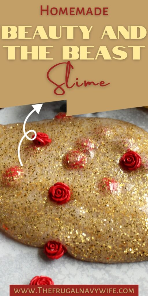 Homemade Beauty and the Beast slime is a DIY sensory activity that lets you bring the magic of the beloved Disney classic to life #slime #kidscraft #beautyandthebeast #frugalnavywife #kidsactivity #funcrafts #sensory | Beauty and the Beast Slime | Kids Activity | Slime Recipes | DIY | Kids Craft | Sensory Activity | Fun Crafts for Kids |