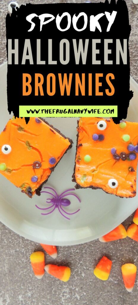 Spooky Halloween Brownies are a rich and chocolatey dessert topped with creepy and ghoulish Halloween-themed decorations. #spookybrownies #halloween #frugalnavywife #dessert #baking #homemade | Spooky Halloween Brownies | Dessert | Halloween | Baking | Homemade | Easy Recipes |