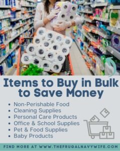Whether you're stocking up for a large family or looking to cut down on trips to the store, buying in bulk offers long-term benefits. #bulk #savingmoney #frugalnavywife #frugallivingtips #budgeting #largefamily #tips | Frugal Living Tips | Buying in Bulk | Saving Money | Money Management |