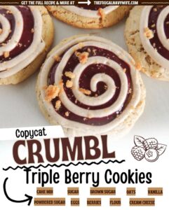 Treat yourself to a moment of pure delight with these Copycat Crumbl Triple Berry Cookies and savor the joy of homemade baking at its finest. #copycat #crrumbl #tripleberry #easyrecipe #frugalnavywife #cookies #dessert | Copycat Crumbl Triple Berry Cookies | Dessert Recipes | Baking | Copycat Recipes |